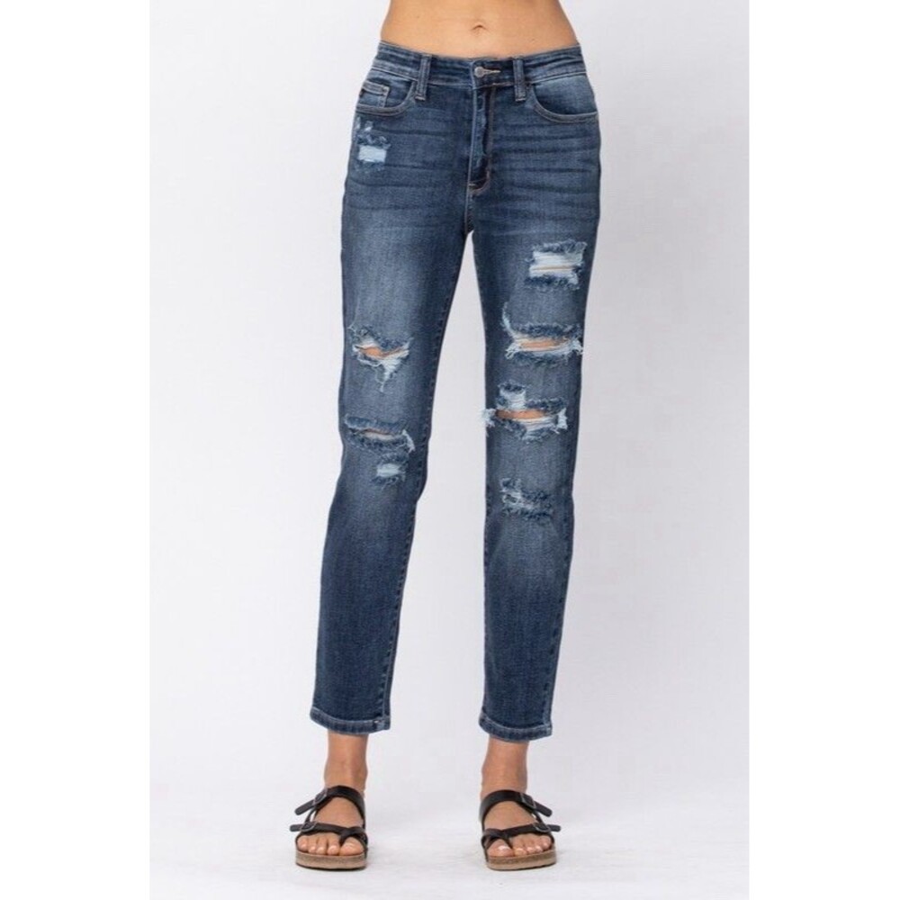 Judy Blue Distressed Mid Rise Boyfriend Fit Dark Wash Jeans Size 16W NWT!!